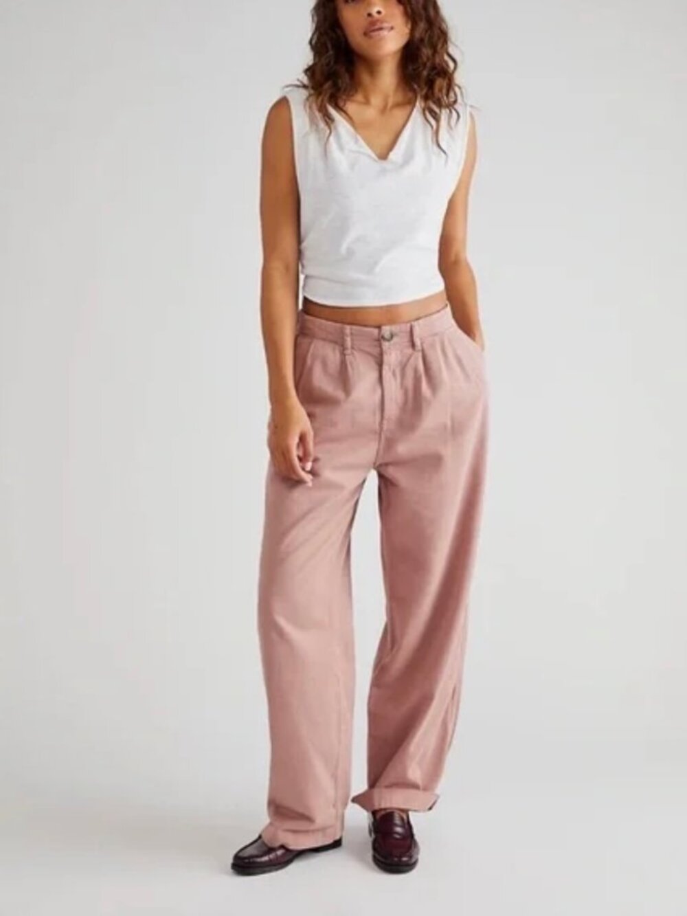 FREE PEOPLE`-ADDY Chino Pants Sz 0 Peachy Pink, EUC